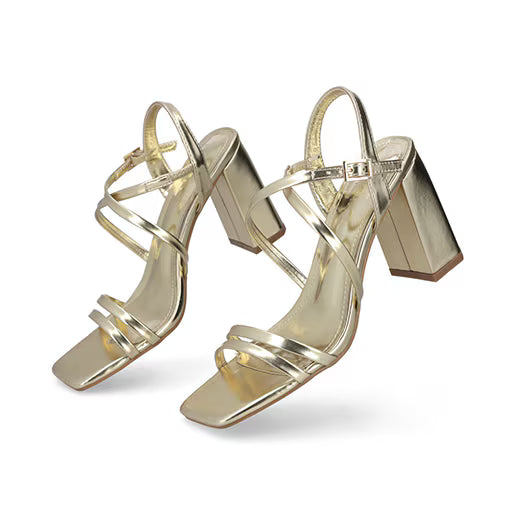 Sandalia Tacón Medio para Mujer Estilo 672701 Oro