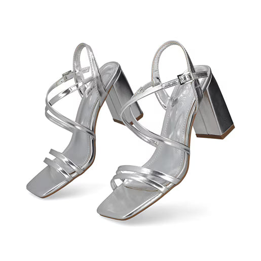 Sandalia Tacón Medio para Mujer Estilo 672701 Plata