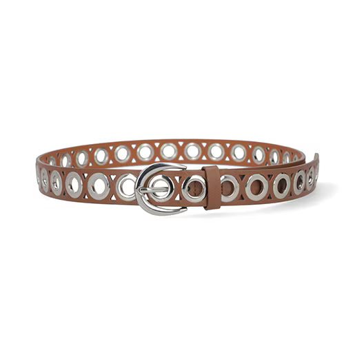 Cinturón para Mujer con Ojillos Métalicos Estilo 110703 Cognac