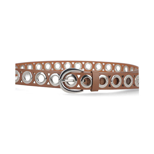 Cinturón para Mujer con Ojillos Métalicos Estilo 110703 Cognac