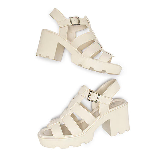 Sandalia Cangrejera Tacón Bajo Capa de para Mujer Estilo 634903 Latte