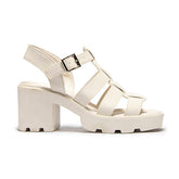 Sandalia Cangrejera Tacón Bajo Capa de para Mujer Estilo 634903 Latte