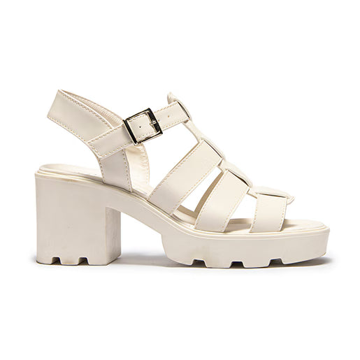 Sandalia Cangrejera Tacón Bajo Capa de para Mujer Estilo 634903 Latte