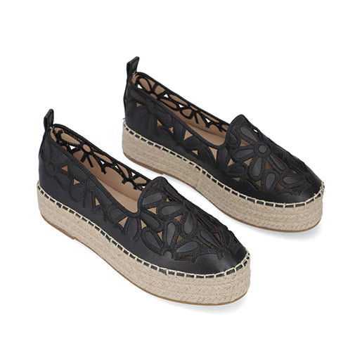 Mocasín Suela Yute para Mujer con bordado Estilo 671301 Negro