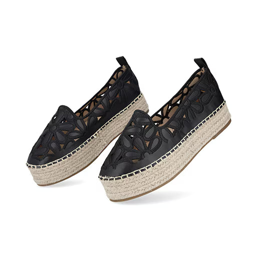 Mocasín Suela Yute para Mujer con bordado Estilo 671301 Negro