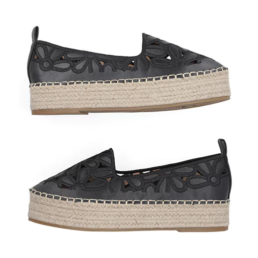 Mocasín Suela Yute para Mujer con bordado Estilo 671301 Negro