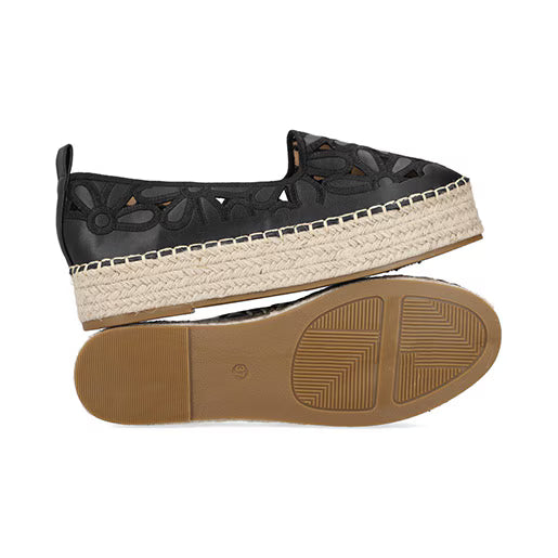 Mocasín Suela Yute para Mujer con bordado Estilo 671301 Negro