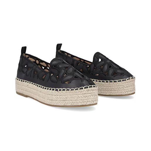 Mocasín Suela Yute para Mujer con bordado Estilo 671301 Negro
