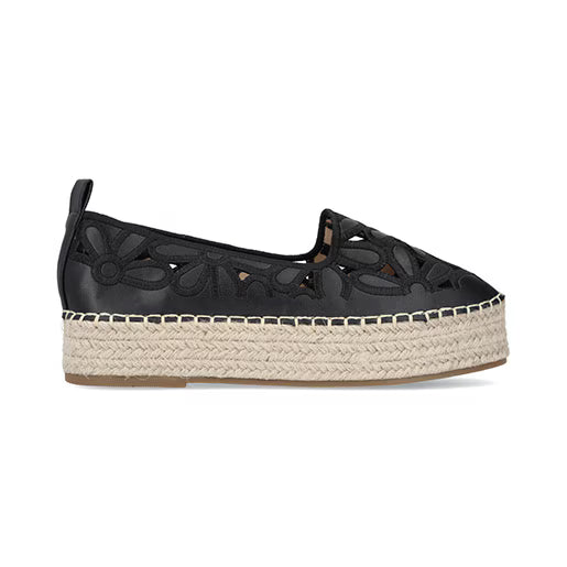 Mocasín Suela Yute para Mujer con bordado Estilo 671301 Negro