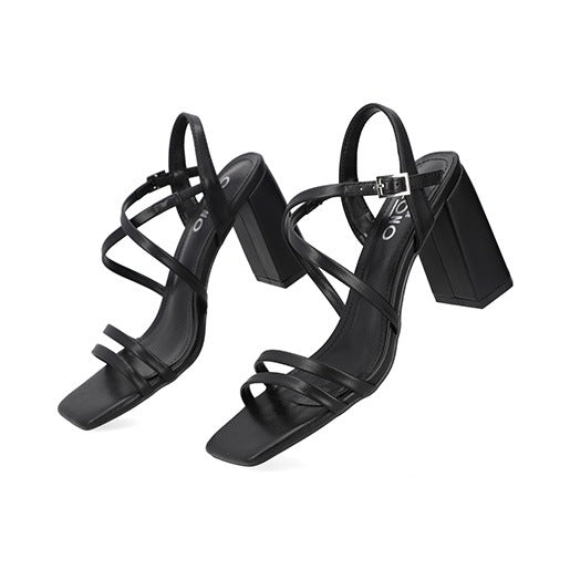 Sandalia Tacón Medio para Mujer Estilo 672701 Negro