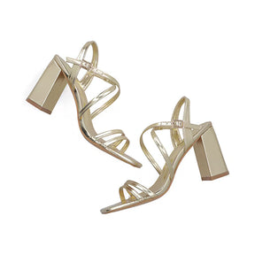 Sandalia Tacón Medio para Mujer Estilo 672701 Oro