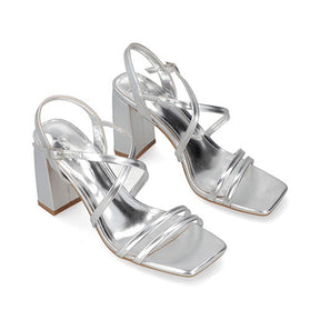 Sandalia Tacón Medio para Mujer Estilo 672701 Plata