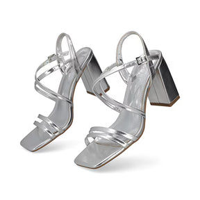 Sandalia Tacón Medio para Mujer Estilo 672701 Plata