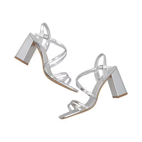 Sandalia Tacón Medio para Mujer Estilo 672701 Plata