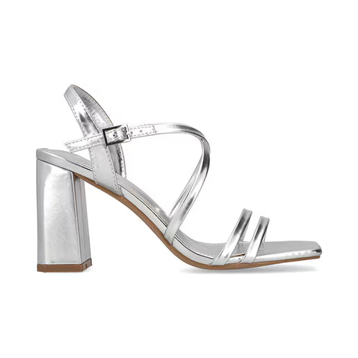 Sandalia Tacón Medio para Mujer Estilo 672701 Plata