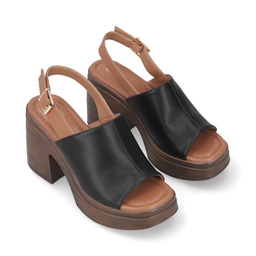 Sandalia Tacón Bajo para Mujer con hebilla ajustable Estilo 674101 Negro
