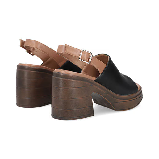 Sandalia Tacón Bajo para Mujer con hebilla ajustable Estilo 674101 Negro