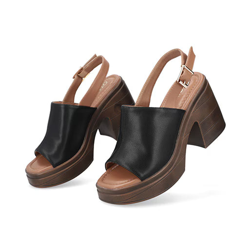 Sandalia Tacón Bajo para Mujer con hebilla ajustable Estilo 674101 Negro