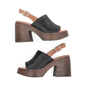 Sandalia Tacón Bajo para Mujer con hebilla ajustable Estilo 674101 Negro