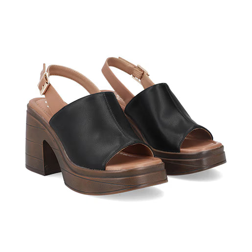 Sandalia Tacón Bajo para Mujer con hebilla ajustable Estilo 674101 Negro