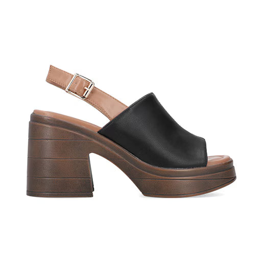 Sandalia Tacón Bajo para Mujer con hebilla ajustable Estilo 674101 Negro