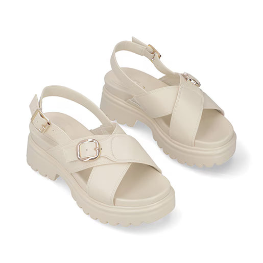 Sandalia Chunky para Mujer con hebilla ajustable Estilo 676901 Latte