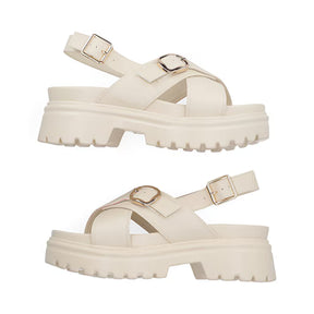 Sandalia Chunky para Mujer con hebilla ajustable Estilo 676901 Latte