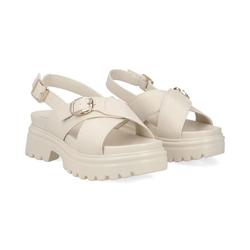 Sandalia Chunky para Mujer con hebilla ajustable Estilo 676901 Latte